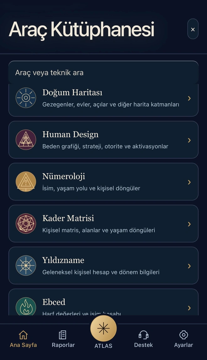 FILUXIA ATLAS uygulamasının gerçek araç kütüphanesi ekranı
